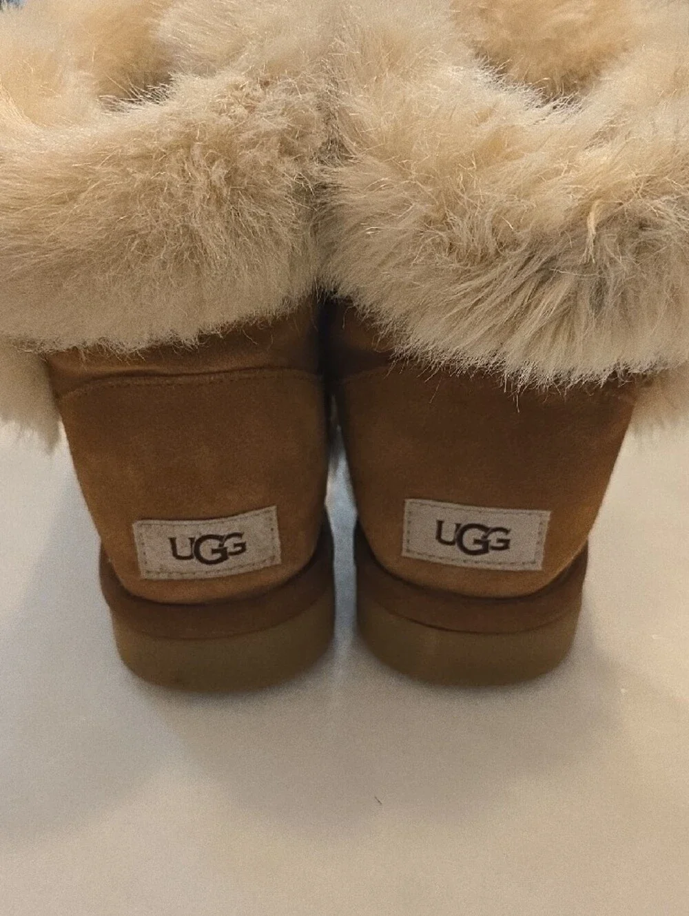 UGG Chestnut Suede Winter Boots with Fur Cuff